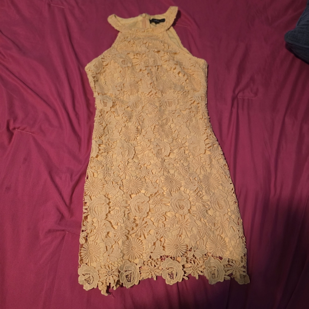 bebe Yellow Floral Lace Mini Dress